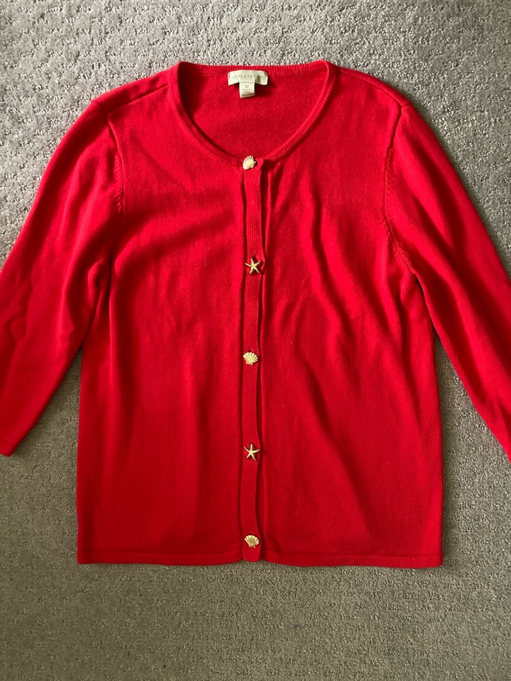 Appleseeds red seashell-button cardigan, Sz Medium.